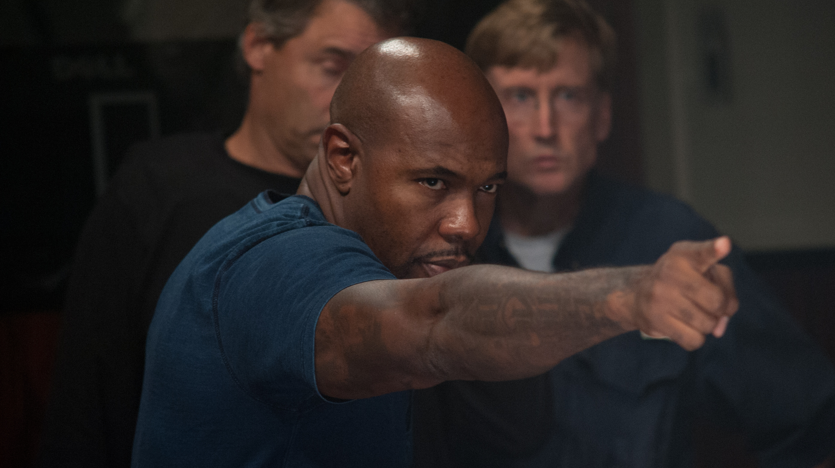 Director Antoine Fuqua on the set of <em>Olympus Has Fallen.</em>