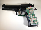 This 9 mm semi-automatic handgun is configured with transducers in its handle that can detect the grasp of an authorized user. This 9 mm semi-automatic handgun is configured with transducers in its handle that can detect the grasp of an authorized user.
