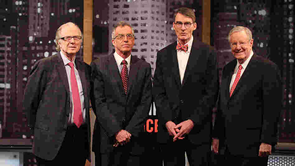 (From left) John Taylor, Frederic Mishkin, James Grant and Steve Forbes traded arguments during the latest Intelligence Squared U.S. debate.