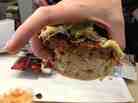 A mouth's eye view of the sandwich on approach.
