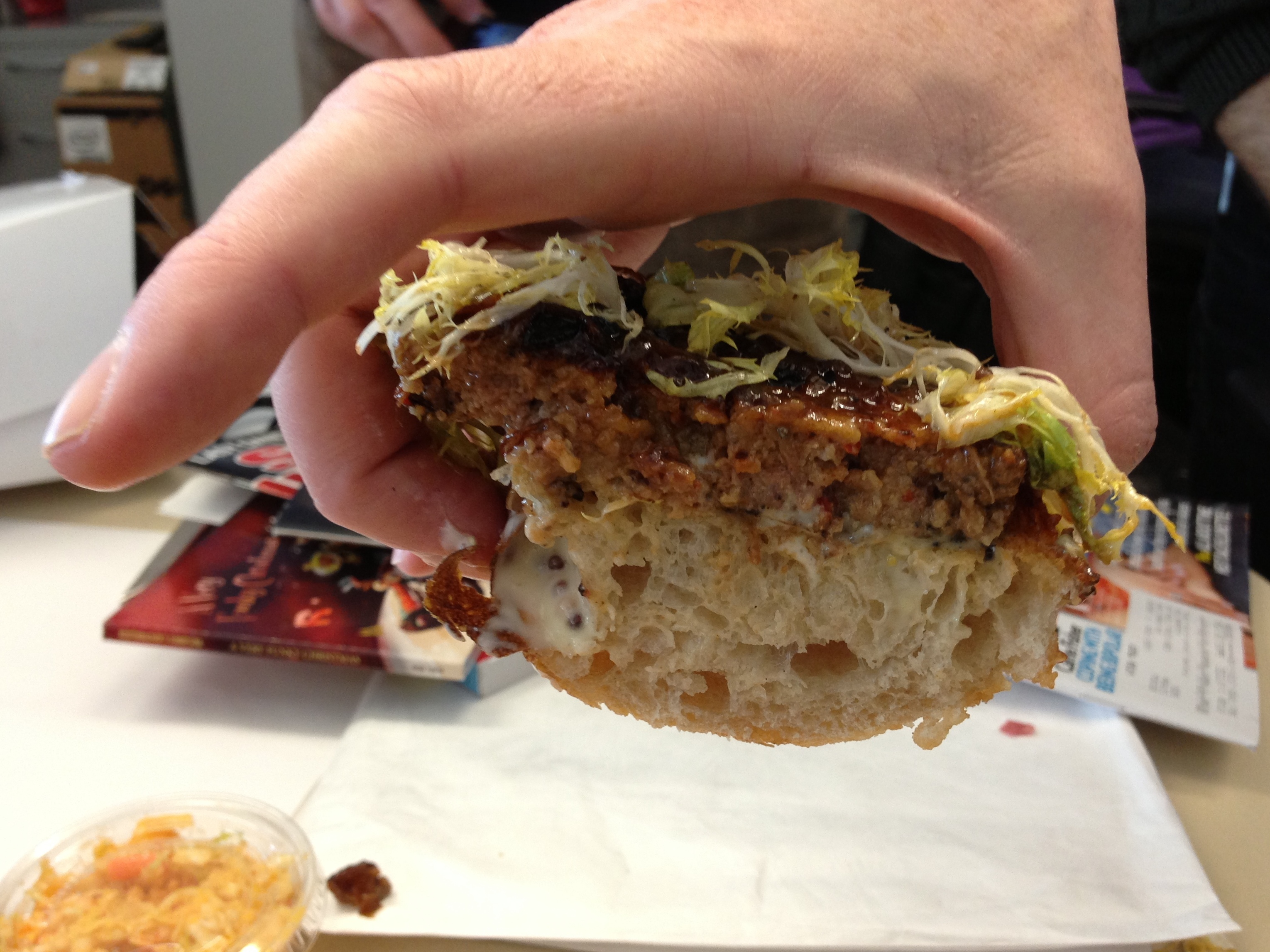 A mouth's eye view of the sandwich on approach.