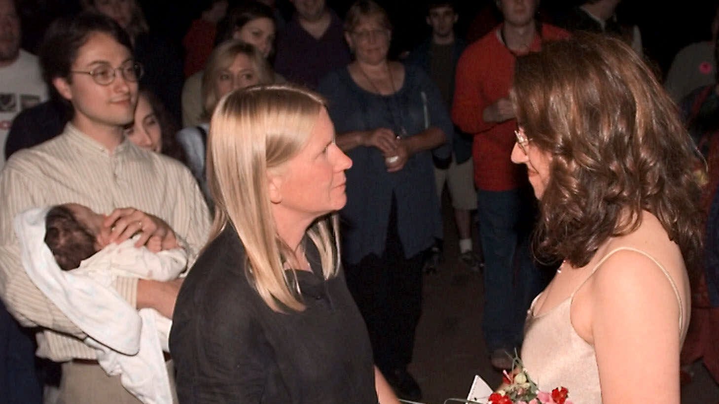 Carolyn Conrad (right) and Kathleen Peterson exchange vows during their civil union ceremony in Brattlleboro, Vt., shortly after midnight on July 1, 2000.