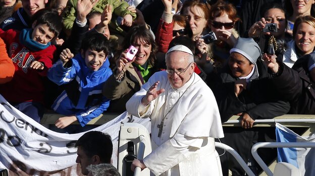 Greeting the faithful: Pope Francis as he arrived in Vatican City's St. Peter's Square on Tuesday for his inaugural mass.