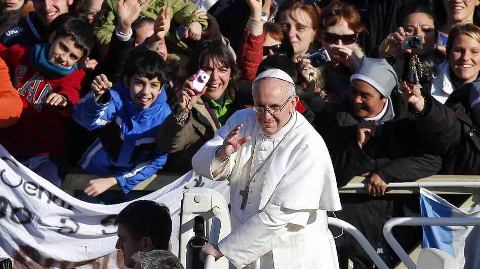 Greeting the faithful: Pope Francis as he arrived in Vatican City's St. Peter's Square on Tuesday for his inaugural mass.