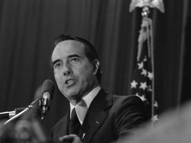 Sen. Bob Dole, R-Kan., speaks on Oct. 22, 1977, in Atlanta. A political scientist says the GOP has suffered some missteps in its outreach efforts to certain voters since at least the time of Dole.