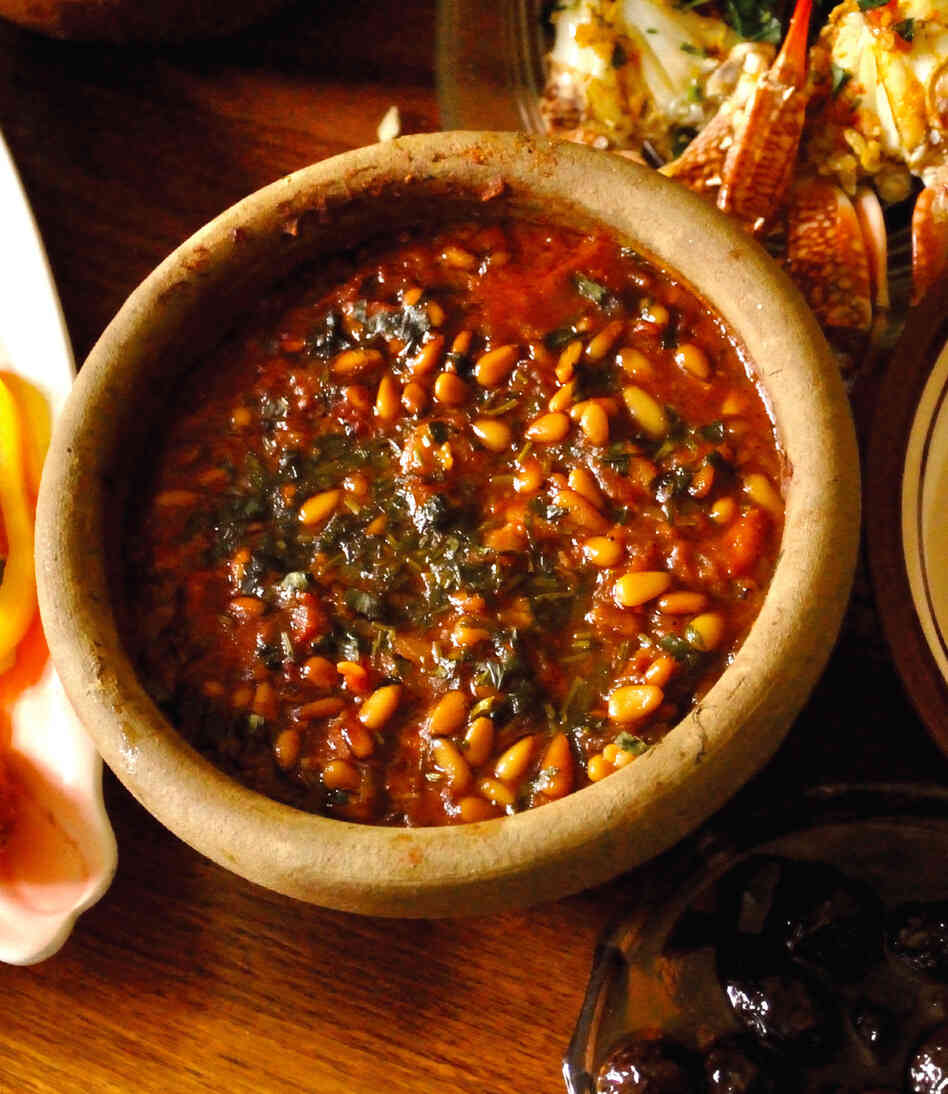 Zibdiyit gambari, or shrimp cooked in a clay pot. "Of all of Gaza's delicacies," the authors write, "this recipe is the one visitors most frequently request."
