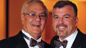 U.S. Rep. Barney Frank, D-Mass., (left) and Jim Ready pose at their wedding reception on July 7, 2012. Frank married his longtime partner in a ceremony officiated by Massachusetts Gov. Deval Patrick in Newton.
