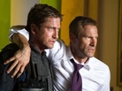 Mike Banning (Gerard Butler) and U.S. President Ben Asher (Aaron Eckhart) flee a destroyed White House in the military-political thriller Olympus Has Fallen. Mike Banning (Gerard Butler) and U.S. President Ben Asher (Aaron Eckhart) flee a destroyed White House in the military-political thriller Olympus Has Fallen.