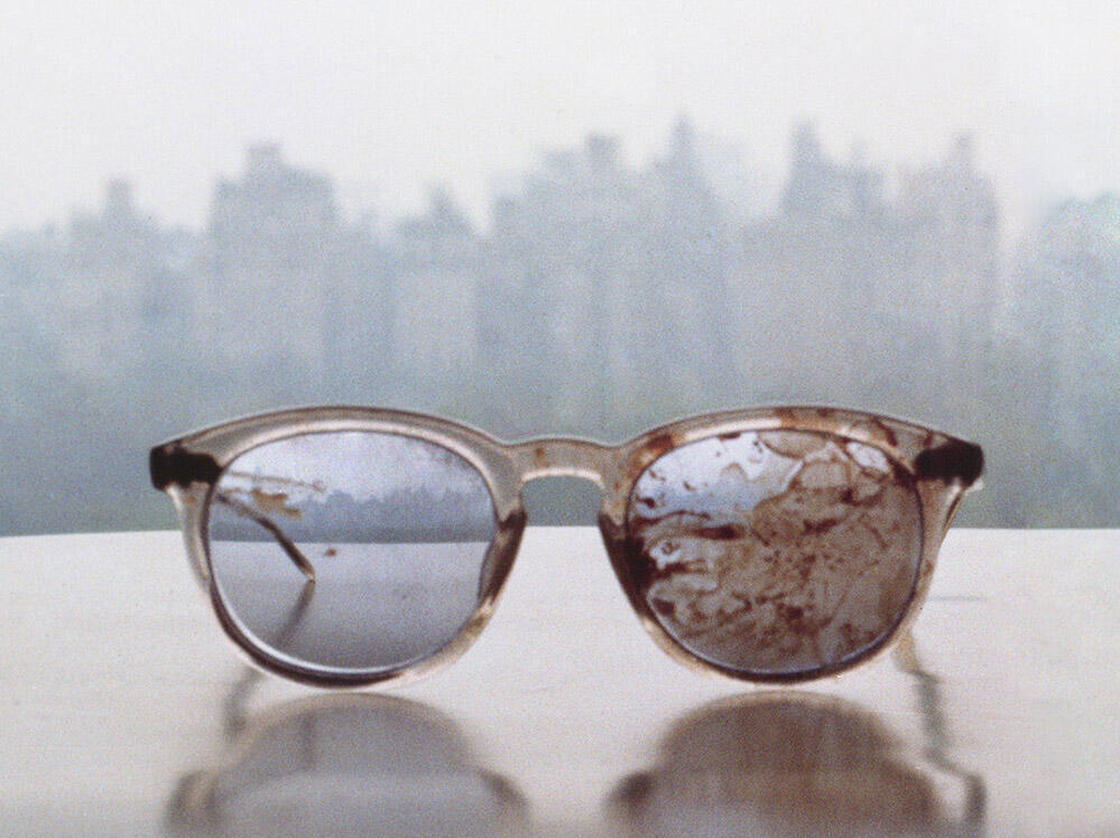 Image of the glasses worn by John Lennon on the day he was shot and killed in 1980.