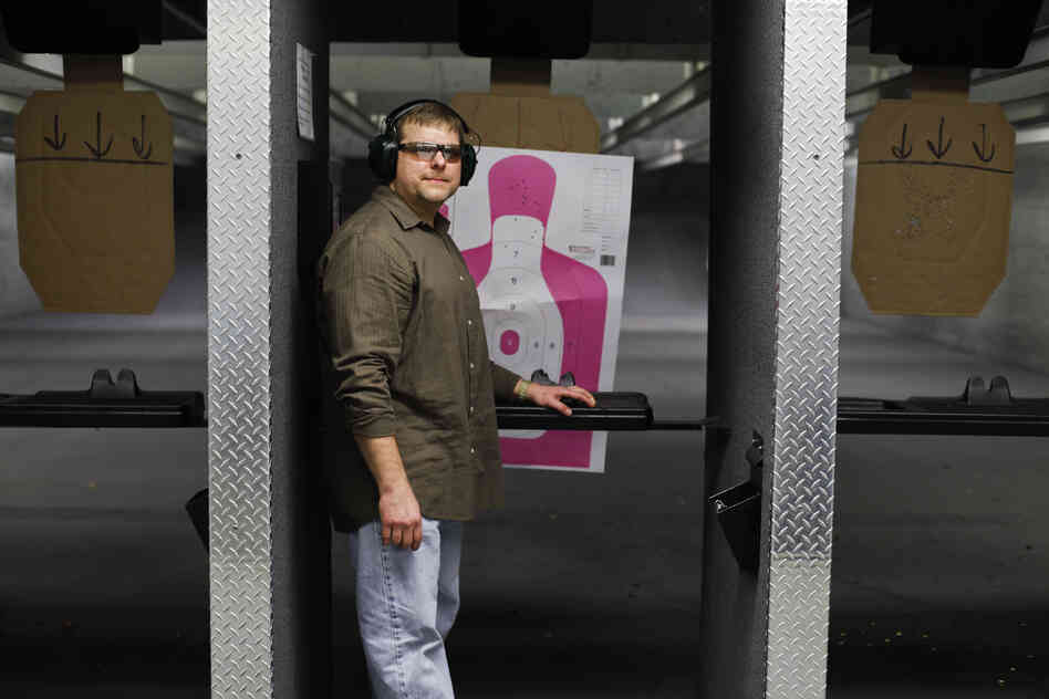 Gun enthusiast Paul Gwaltney at Blue Ridge Arsenal, in Chantilly, Va. Gwaltney, an NPR listener, agreed to host a discussion about guns with friends and colleagues.