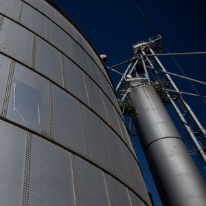 The home-plate shaped patches repaired cuts in the structure that were made during the 2010 rescue efforts. The cuts with special saws were required to drain thousands of bushels of corn.