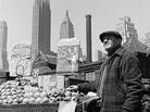 A pushcart fruit vendor at the Fulton fish market in New York City in 1943 A pushcart fruit vendor at the Fulton fish market in New York City in 1943