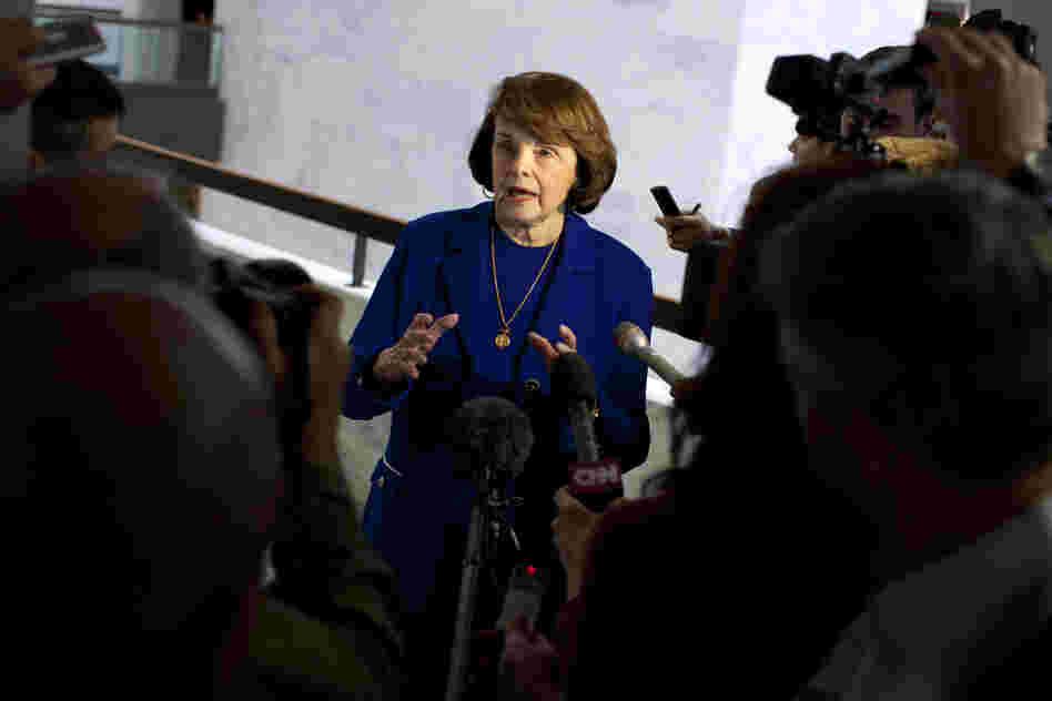 Senate Intelligence Committee Chairman Dianne Feinstein, D-Calif., speaks with reporters on March 5, after a closed-door committee vote on the nomination of John Brennan as CIA director. 