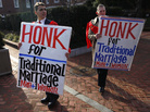 Zachariah Long (left) and Edward Ritchie protested last year against a gay marriage bill in Maryland. In 1973, Maryland became the first state to define marriage as a union of one man and one woman. Voters there legalized gay marriage in 2012. Zachariah Long (left) and Edward Ritchie protested last year against a gay marriage bill in Maryland. In 1973, Maryland became the first state to define marriage as a union of one man and one woman. Voters there legalized gay marriage in 2012.