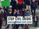 Demonstrators protest outside the Statehouse in Montpelier, Vt., in April 2000, the month the nation's first law recognizing same-sex civil unions was signed by the governor. Demonstrators protest outside the Statehouse in Montpelier, Vt., in April 2000, the month the nation's first law recognizing same-sex civil unions was signed by the governor.