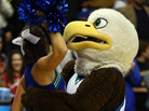 The Florida Gulf Coast Eagles mascot picks up an Eagles cheerleader after the team's 81-71 victory against the San Diego State Aztecs on Sunday in Philadelphia. The Florida Gulf Coast Eagles mascot picks up an Eagles cheerleader after the team's 81-71 victory against the San Diego State Aztecs on Sunday in Philadelphia.