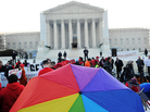 Supporters of same-sex marriage gather in front of the Supreme Court on Tuesday in Washington, D.C. Same-sex marriage takes center stage today as the justices begin hearing oral arguments on the emotionally charged issue that has split the nation. Supporters of same-sex marriage gather in front of the Supreme Court on Tuesday in Washington, D.C. Same-sex marriage takes center stage today as the justices begin hearing oral arguments on the emotionally charged issue that has split the nation.
