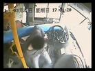 Bus driver Mao Zhihao saw that blue light pole just in time. It came smashing through the windshield, but he was able to get out of the way. Bus driver Mao Zhihao saw that blue light pole just in time. It came smashing through the windshield, but he was able to get out of the way.