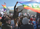 Same-sex marriage supporters demonstrate in front of the Supreme Court on Wednesday in Washington, D.C. Same-sex marriage supporters demonstrate in front of the Supreme Court on Wednesday in Washington, D.C.