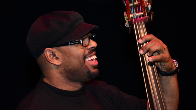 Christian McBride in rehearsal at the Kennedy Center. (Courtesy of the Kennedy Center.)