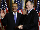 House Speaker John Boehner, R-Ohio, left, performs a mock swearing in for Rep. Don Young, R-Alaska, on Jan. 3, as the 113th Congress began. On Friday, Boehner condemned Young, the second most senior Republican in the House, for using the term "wetbacks," which Boehner called "offensive and beneath the dignity of the office he holds." House Speaker John Boehner, R-Ohio, left, performs a mock swearing in for Rep. Don Young, R-Alaska, on Jan. 3, as the 113th Congress began. On Friday, Boehner condemned Young, the second most senior Republican in the House, for using the term "wetbacks," which Boehner called "offensive and beneath the dignity of the office he holds."
