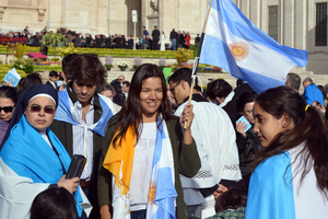 Argentinian flags waved for the pontiff; Pope Francis is from Buenos Aires, Argentina, the first pope from the Americas.