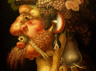 Detail of The Autumn, a painting of a man made of food by 16th century Italian painter Giuseppe Arcimboldo. Detail of The Autumn, a painting of a man made of food by 16th century Italian painter Giuseppe Arcimboldo.