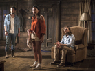 David (Shiloh Fernandez), Olivia (Jessica Lucas) and Eric (Lou Taylor Pucci) fall victim to demonic terrors in the gritty horror remake Evil Dead. David (Shiloh Fernandez), Olivia (Jessica Lucas) and Eric (Lou Taylor Pucci) fall victim to demonic terrors in the gritty horror remake Evil Dead.