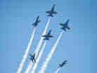 The U.S. Navy's Blue Angels soar over the Florida Keys during a March 23 air show. The group has canceled several air shows in April and May, reportedly owing to budget cuts. The U.S. Navy's Blue Angels soar over the Florida Keys during a March 23 air show. The group has canceled several air shows in April and May, reportedly owing to budget cuts.