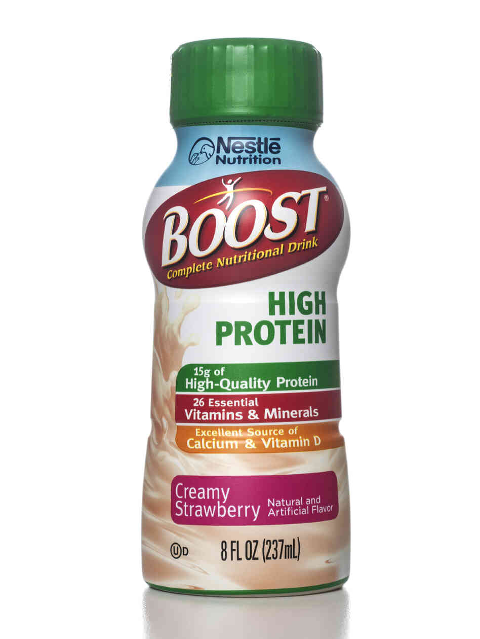 Nestle makes a range of products under the Boost brand marketed as liquid nutritional supplements or meal replacements. But nutritionists say they can't compete with all the benefits of eating real food. Nestle makes a range of products under the Boost brand marketed as liquid nutritional supplements or meal replacements. But nutritionists say they can't compete with all the benefits of eating real food.