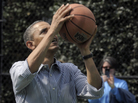 President Barack Obama shoots a basketball during the annual Easter Egg Roll on the South Lawn of the White House on April 1. President Barack Obama shoots a basketball during the annual Easter Egg Roll on the South Lawn of the White House on April 1.