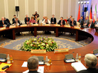 The negotiating table in Almaty, Kazakhstan, where the U.S. and other nations are talking with Iran about that nation's nuclear ambitions. The negotiating table in Almaty, Kazakhstan, where the U.S. and other nations are talking with Iran about that nation's nuclear ambitions.