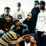The Wu-Tang Clan. Clockwise from left: Ol' Dirty Bastard, the GZA, the RZA, Inspectah Deck, Masta Killa, Raekwon and Ghostface Killah. Center, from left, Method Man and U-God.