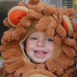 Three kids dressed up as the Scarecrow, the Lion and Dorothy.