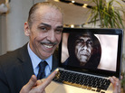 Moroccan actor Mehdi Ouazzani with an image of himself in character as Satan. Moroccan actor Mehdi Ouazzani with an image of himself in character as Satan.