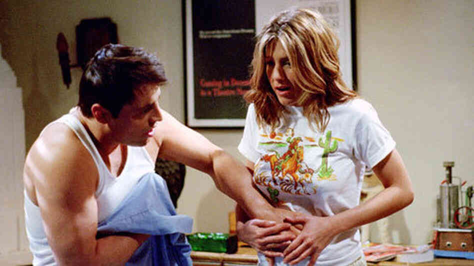 In a scene from Friends' eighth season, Joey (Matt LeBlanc) and Rachel (Jennifer Aniston) react to Rachel's pending pregnancy. The birth of the baby was a major plot point of the Emmy-winning season of the series. In a scene from Friends' eighth season, Joey (Matt LeBlanc) and Rachel (Jennifer Aniston) react to Rachel's pending pregnancy. The birth of the baby was a major plot point of the Emmy-winning season of the series.