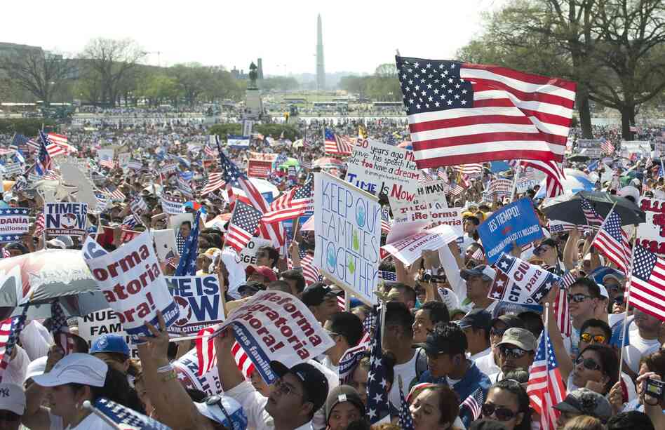 Thousands of immigration reform supporters march in the "Rally for Citizenship" at the Capitol in Washington, D.C., on Wednesday. Thousands of immigration reform supporters march in the "Rally for Citizenship" at the Capitol in Washington, D.C., on Wednesday.