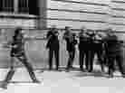 Bernarr Macfadden, who brought the physical culture movement to the U.S., leads six members of the Senate in exercise in 1924.