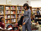 First lady Michelle Obama greets students at Harper High School in Chicago on Wednesday. Twenty-nine current or former Harper students have been shot in the past year, eight of them fatally. First lady Michelle Obama greets students at Harper High School in Chicago on Wednesday. Twenty-nine current or former Harper students have been shot in the past year, eight of them fatally.