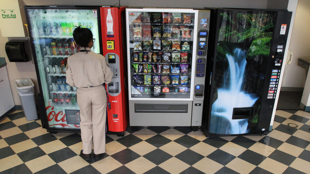 Farewell: the vending machines in the cafeteria at 635 Massachusetts Ave. NW.