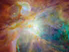 The Orion nebula is the brightest spot in the sword of the Orion, or the Hunter constellation.