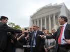Medical geneticist Dr. Harry Ostrer (center) talks to the press outside the U.S. Supreme Court on Monday. The court heard oral arguments on the highly charged question of whether human genes can be patented. Medical geneticist Dr. Harry Ostrer (center) talks to the press outside the U.S. Supreme Court on Monday. The court heard oral arguments on the highly charged question of whether human genes can be patented.