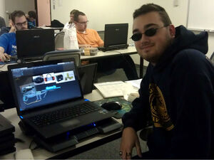 NonPariel student and part-time lab assistant Robert Grimes, 22, finishes up a 3-D model for the game he's creating. NonPariel student and part-time lab assistant Robert Grimes, 22, finishes up a 3-D model for the game he's creating.