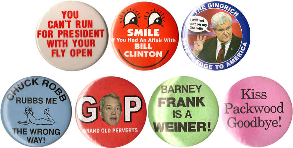Famous sex scandals of the past. Top row: Gary Hart 1987, Bill Clinton 1992, Newt Gingrich 2012. Bottom row: Chuck Robb (D-Va.), Mark Foley (R-Fla.), Barney Frank (D-Mass.), Bob Packwood (R-Ore.) Famous sex scandals of the past. Top row: Gary Hart 1987, Bill Clinton 1992, Newt Gingrich 2012. Bottom row: Chuck Robb (D-Va.), Mark Foley (R-Fla.), Barney Frank (D-Mass.), Bob Packwood (R-Ore.)