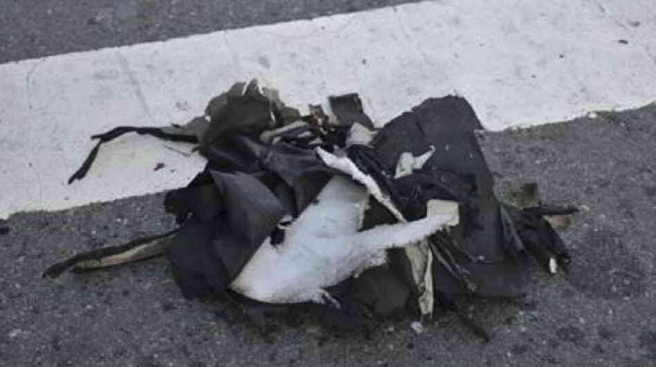This image shows the remains of a black backpack that the FBI says contained one of the bombs that exploded during the Boston Marathon. This image shows the remains of a black backpack that the FBI says contained one of the bombs that exploded during the Boston Marathon.