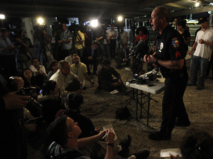 Waco Police spokesman William Swanton speaks at a media conference regarding the explosion.