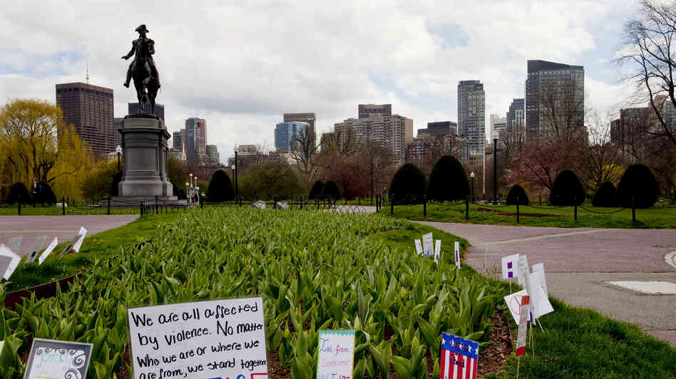 Boston's Public Garden was devoid of people midday Friday. Mayor Thomas Menino and Massachusetts Gov. Deval Patrick asked all residents of Boston and several surrounding towns to remain at home as investigators searched for a suspect in the marathon bombings. Boston's Public Garden was devoid of people midday Friday. Mayor Thomas Menino and Massachusetts Gov. Deval Patrick asked all residents of Boston and several surrounding towns to remain at home as investigators searched for a suspect in the marathon bombings.