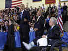 Mayor Thomas Menino, who is recovering from a broken leg unrelated to the bombing, watches on as President Obama speaks during an interfaith healing service last week following the Boston Marathon blasts.