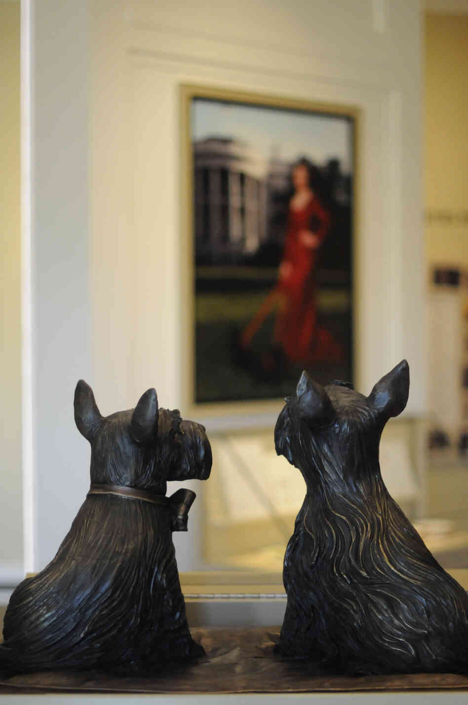 Statues of Barney and Miss Beazley, the beloved Scottish terriers of President George W. and Laura Bush, are seen in the museum area at the George W. Bush Presidential Library and Museum in Dallas. Statues of Barney and Miss Beazley, the beloved Scottish terriers of President George W. and Laura Bush, are seen in the museum area at the George W. Bush Presidential Library and Museum in Dallas.