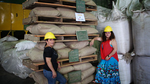 Angelina Zuñiga Godinez and Fanny Cordero Mora grow coffee for Coopetarrazu, one of Costa Rica's largest coffee cooperatives. These bags of coffee are labeled with the towns where they are grown